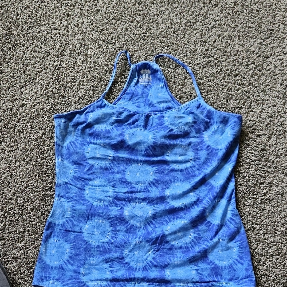 Route 66 Blue Fitted Sleeveless Tank Top
